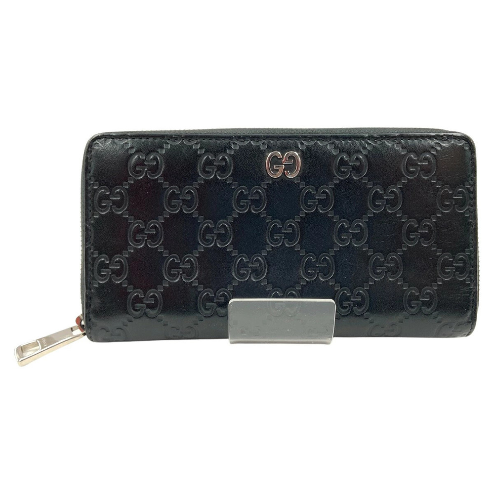 GUCCI Signature Leather Zip Around Wallet Round Zipper Long Black - Picture 1 of 9